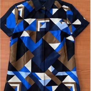 J Crew Collection Geometric Print SilkShort Sleeve Button-Up Shirt/00/NWT